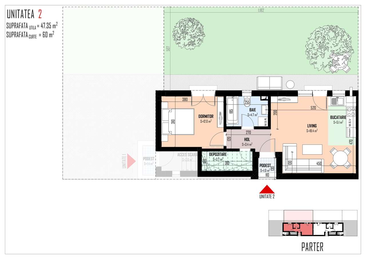 Ap.2 camere+curte proprie 60 mp-Bloc nou - Imagine principală: 5/5