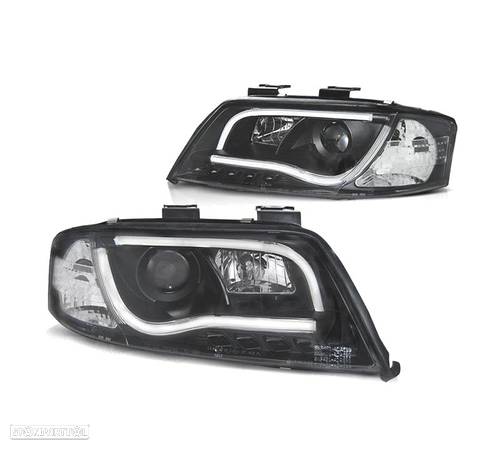 FARÓIS COM LUZ DIURNA LED TFL PARA AUDI A6 4B 97-01 FUNDO PRETO - 1