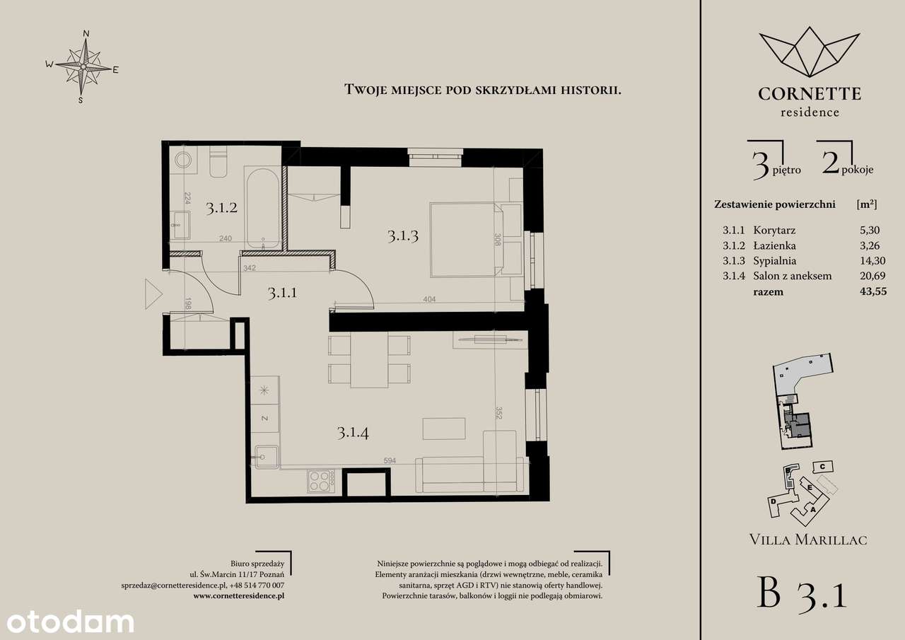 2-pokojowe mieszkanie 43m2 Bezpośrednio - Pełny obrazek: 2/7