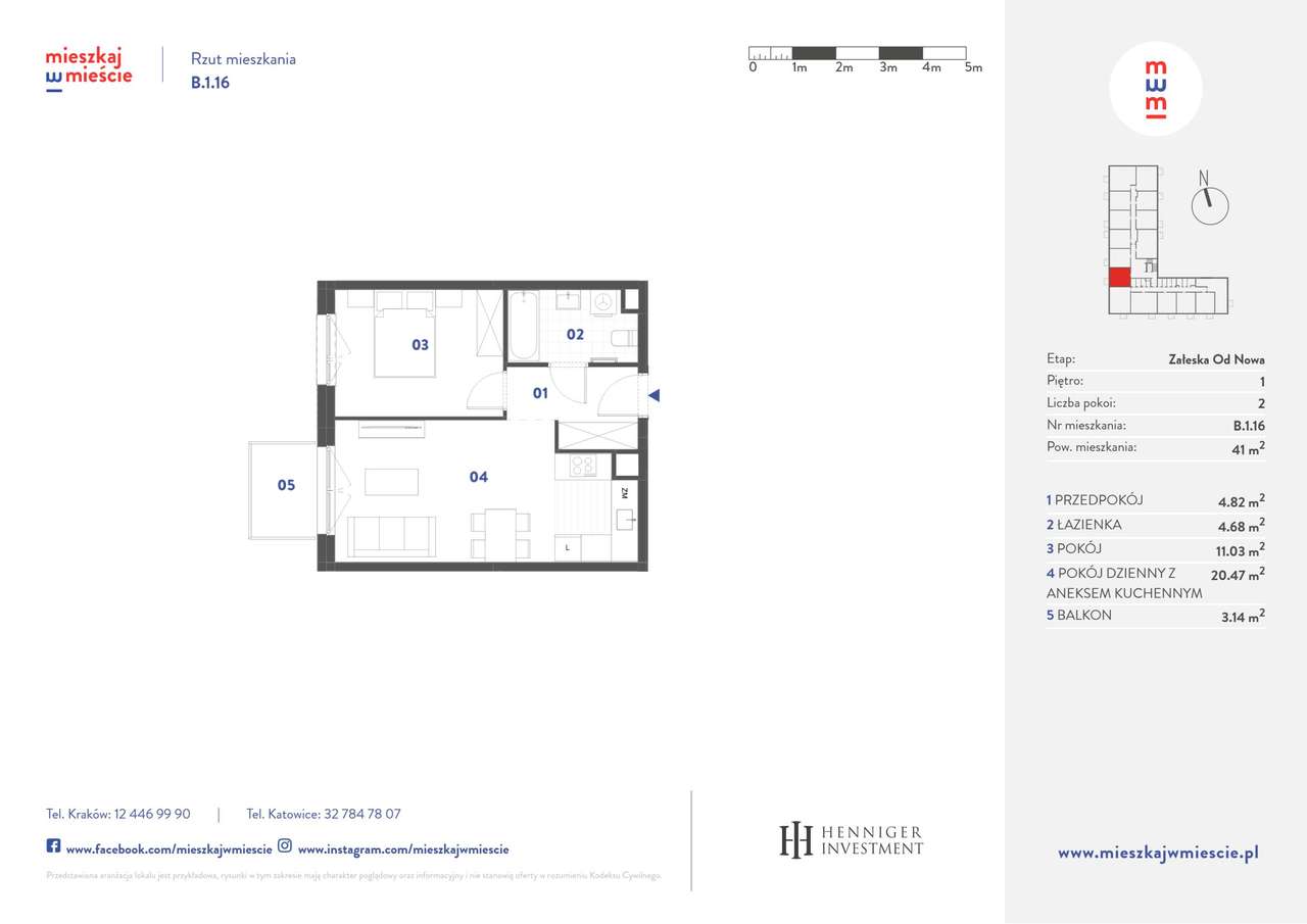 2-pokojowe mieszkanie 41m2 + balkon - Pełny obrazek: 1/6