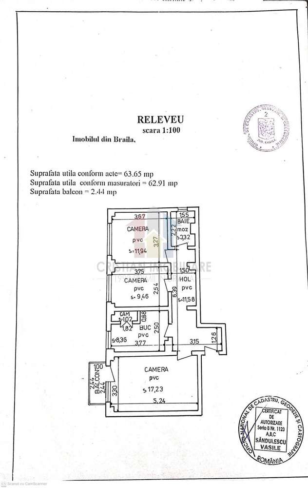 3 camere, confort 1 decomandat, 64 mp, Viziru 3-7