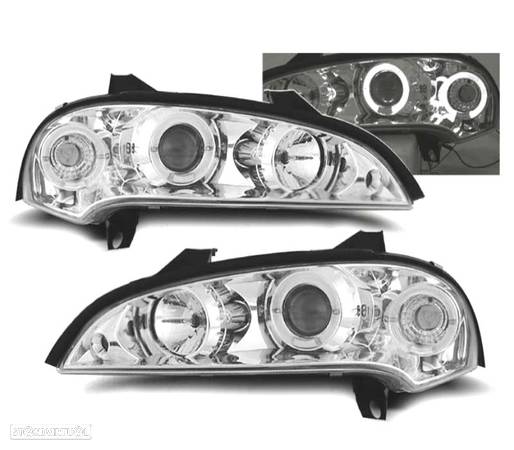 FARÓIS FRONTAIS ANGEL EYES PARA OPEL TIGRA 94-00. FUNDO CROMADO - 1