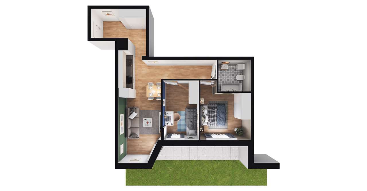 3-pokojowe mieszkanie 56m2 + ogródek - Pełny obrazek: 2/8