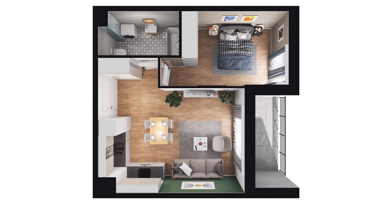 2-pokojowe mieszkanie 39m2 + loggia - Pełny obrazek: 2/6