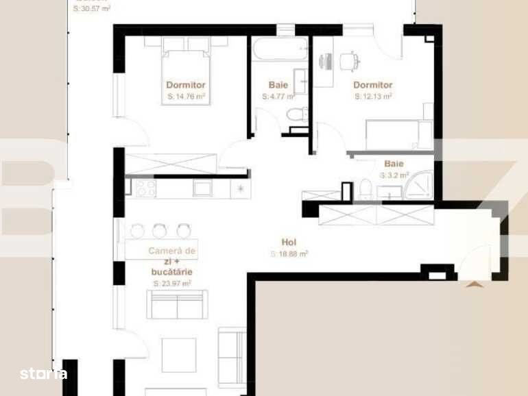 Apartament 3 camere, 77,71 mp + balcon 30,57 mp, zona exclusivista...