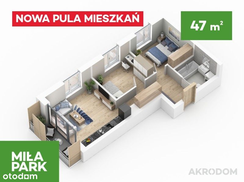 => MIŁA PARK - 3 pokoje 47 m2 => DRABINIANKA !!!