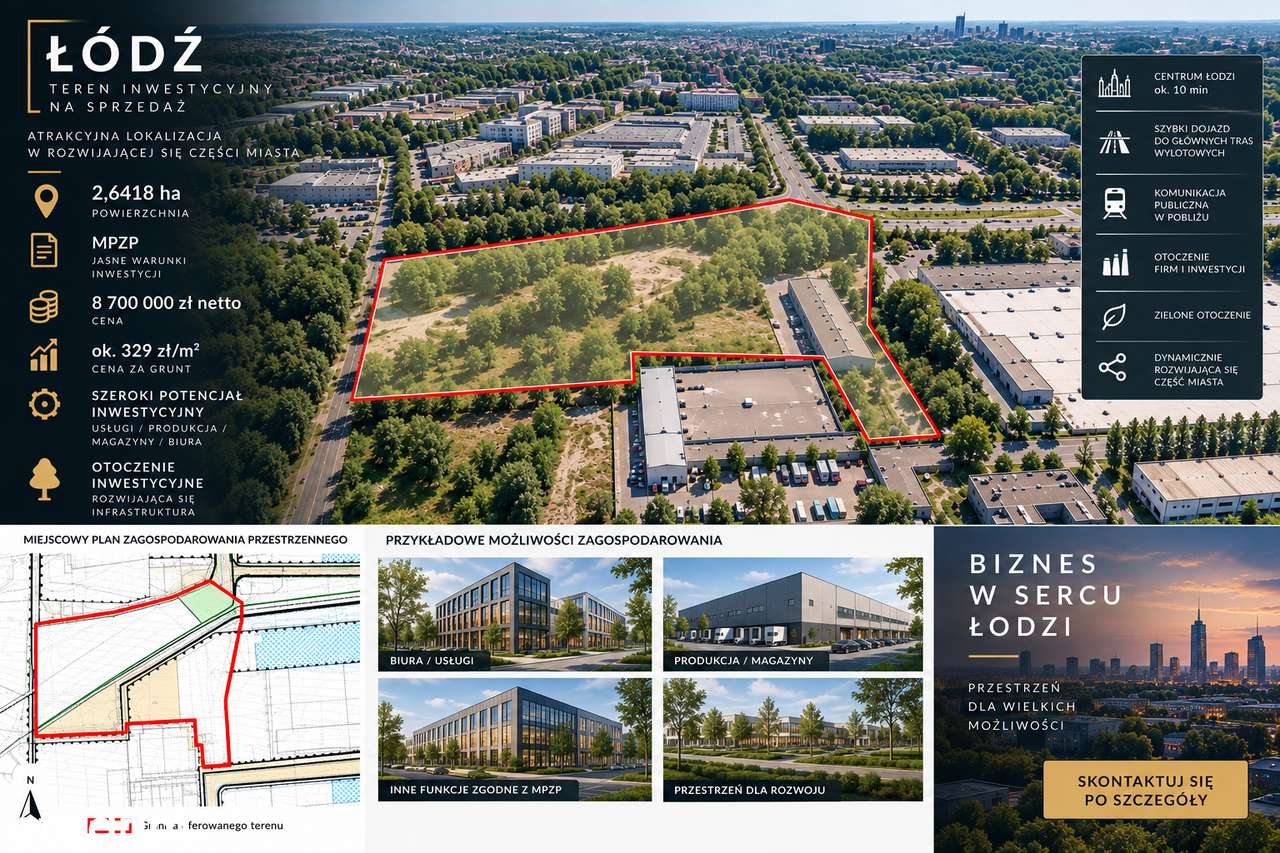 Teren inwestycyjny 26 418 m² w Łodzi - Produkcja, Magazyny, Usługi