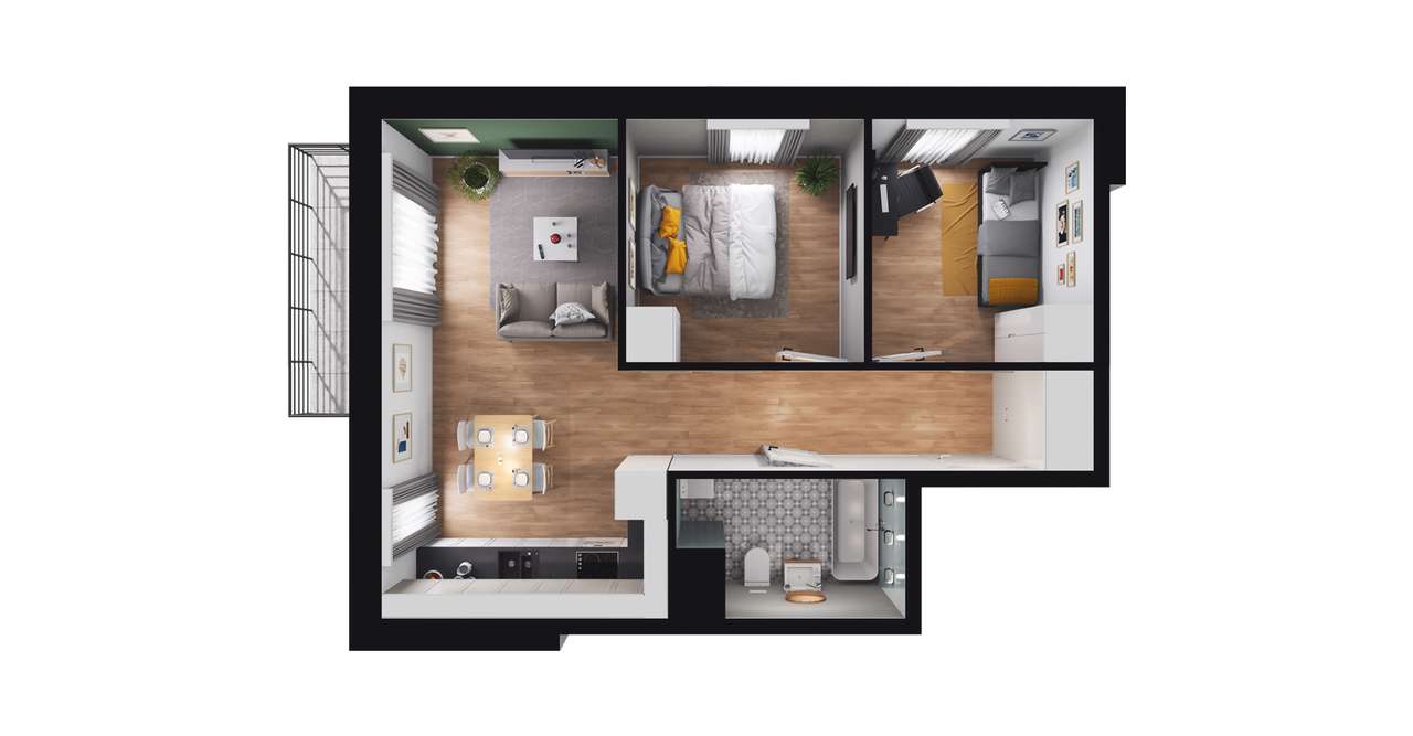 3-pokojowe mieszkanie 46m2 + balkon - Pełny obrazek: 3/9