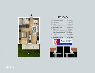 Apartament 2 camere (tip studio) + 13m2 curte - Metrou Berceni (400 m)