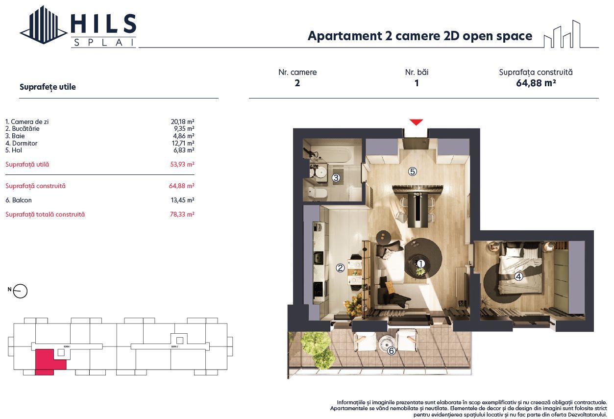 HILS Splai | Apartament 2 camere 2D | Rate dezvoltator | Proiect nou