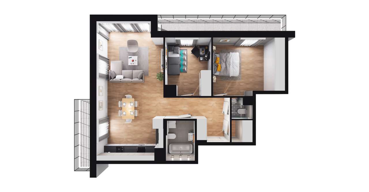 3-pokojowe mieszkanie 74m2 + 2 balkony - Pełny obrazek: 2/8
