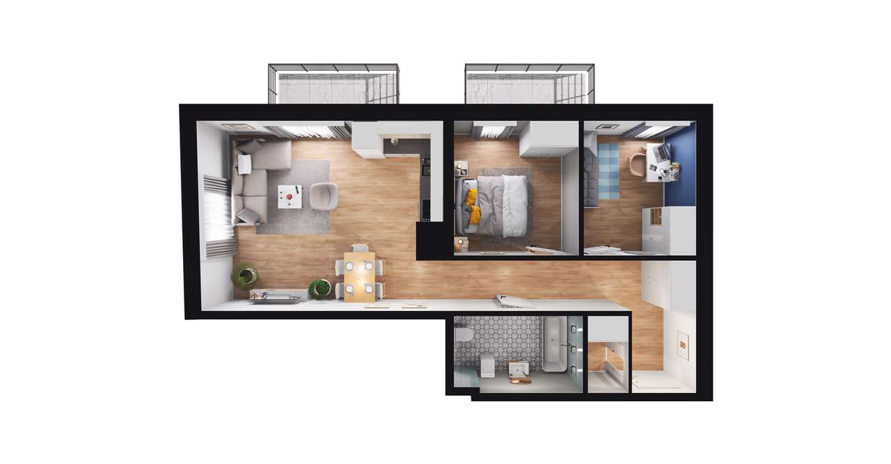 3-pokojowe mieszkanie 59m2 + 2 balkony - Pełny obrazek: 2/8