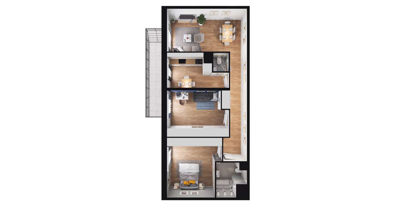 3-pokojowe mieszkanie 78m2 + balkon - Pełny obrazek: 2/8