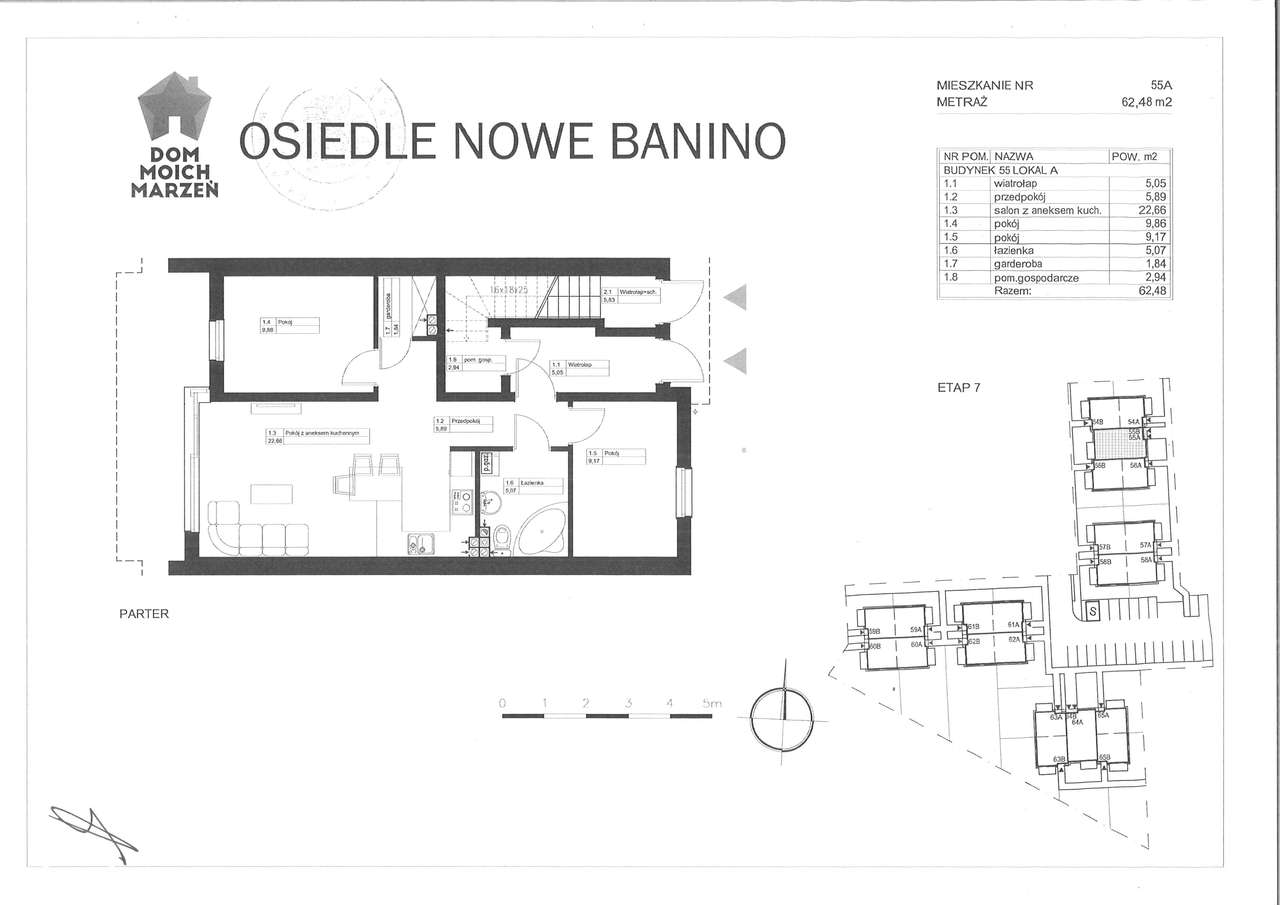 Nowe bezczynszowe mieszkanie z ogrodem 62,48 m² Nowe Banino - Pełny obrazek: 4/5