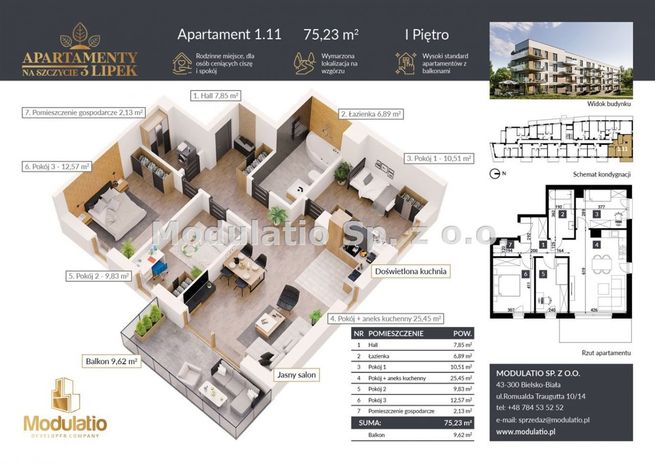 Mieszkanie, 75,23 m², Bielsko-Biała