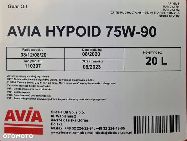 Syntetyczny olej do skrzyni GL-5 75W90 20L AVIA - 3