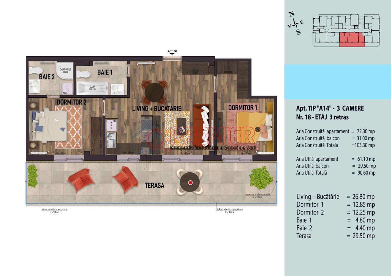 Soseaua Oltenitei Apartament 3 camere cu TERASA Popesti Leordeni - Imagine principală: 1/12