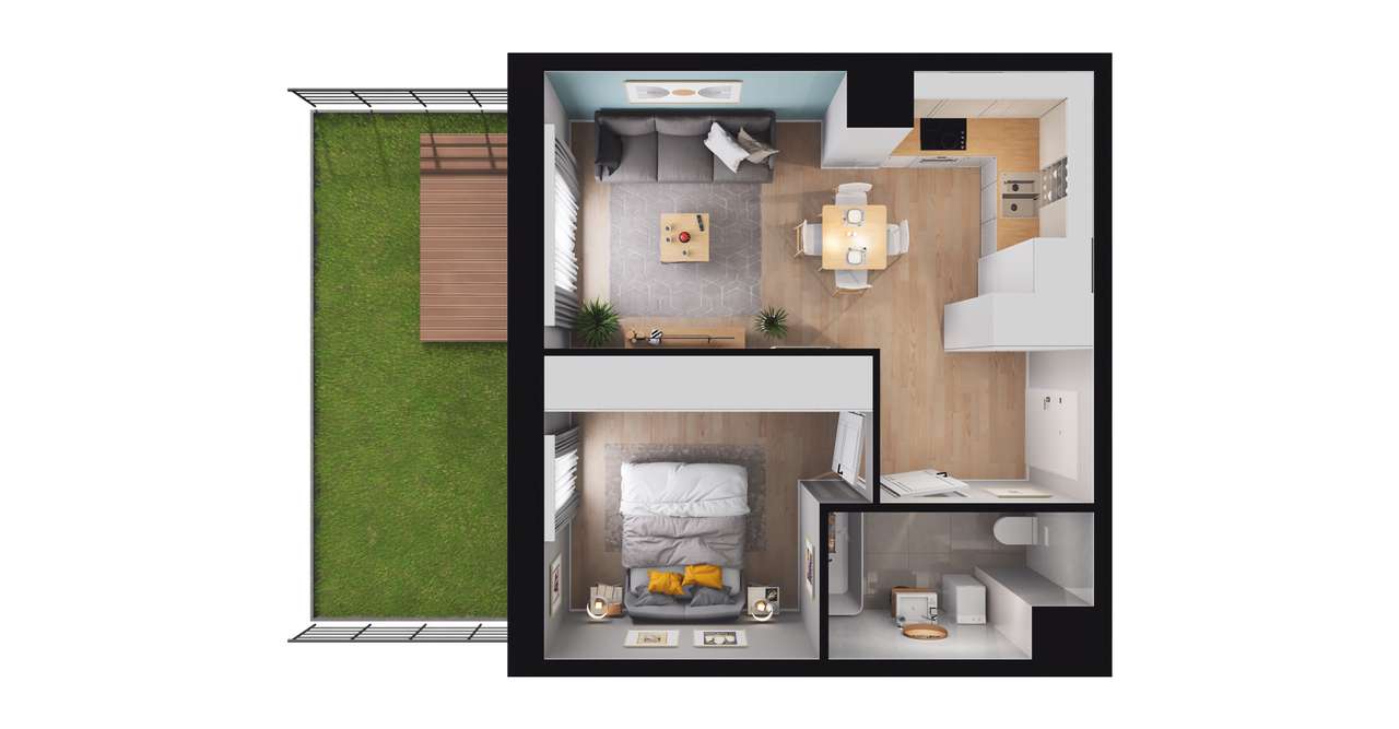 2-pokojowe mieszkanie 35m2 + ogródek - Pełny obrazek: 2/8