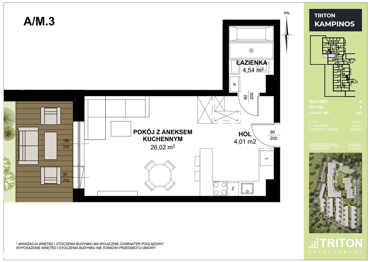 1-pokojowe mieszkanie 34m2 + ogródek - Pełny obrazek: 2/5