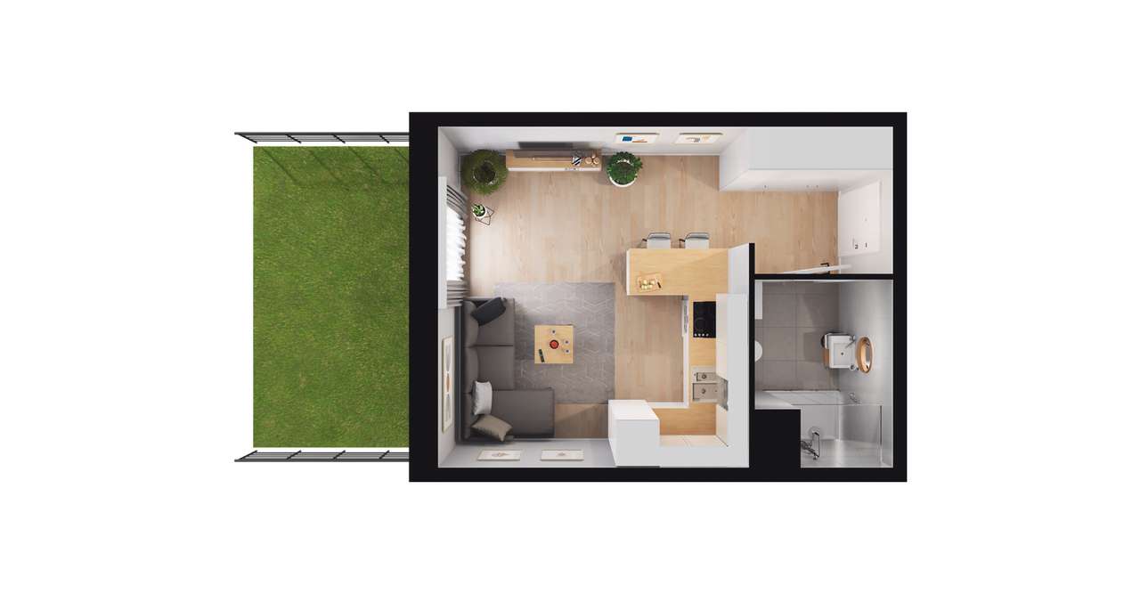 1-pokojowe mieszkanie 27m2 + ogródek Bezpośrednio - Pełny obrazek: 2/7