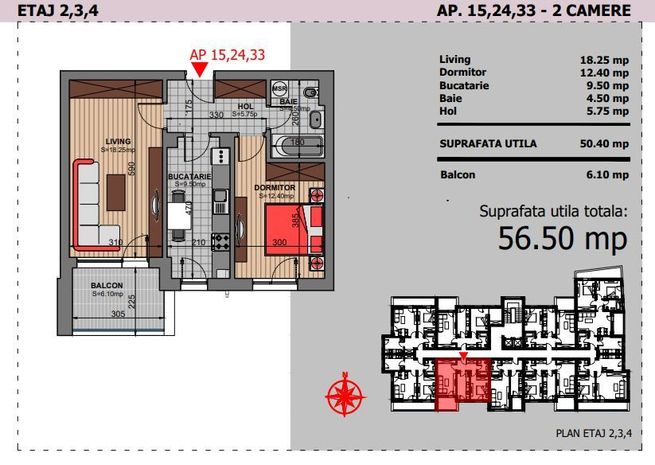 2 camere decomandat 57 mp Brancoveanu - poze reale - Dezvoltator!