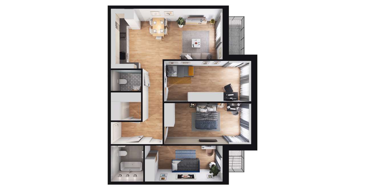 4-pokojowe mieszkanie 82m2 + 2 loggie - Pełny obrazek: 2/8