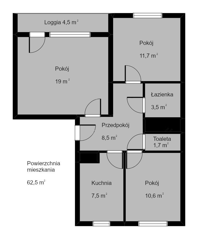 62,5 m2 - 3 pokoje gotowe do zamieszkania