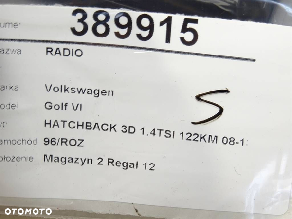 RADIO NAWIGACJA VW GOLF VI (5K1) 2008 - 2014 1.4 TSI 90 kW [122 KM] benzyna 2008 - 2012 - 5