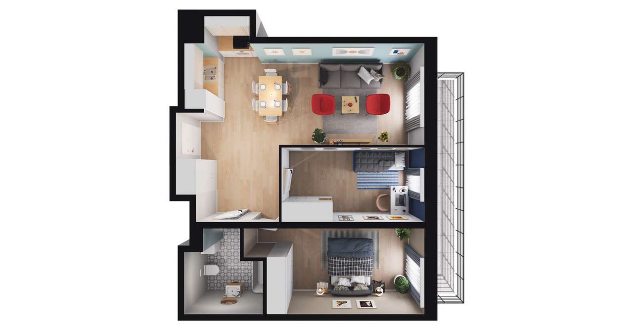 3-pokojowe mieszkanie 57m2 + balkon - Pełny obrazek: 2/8