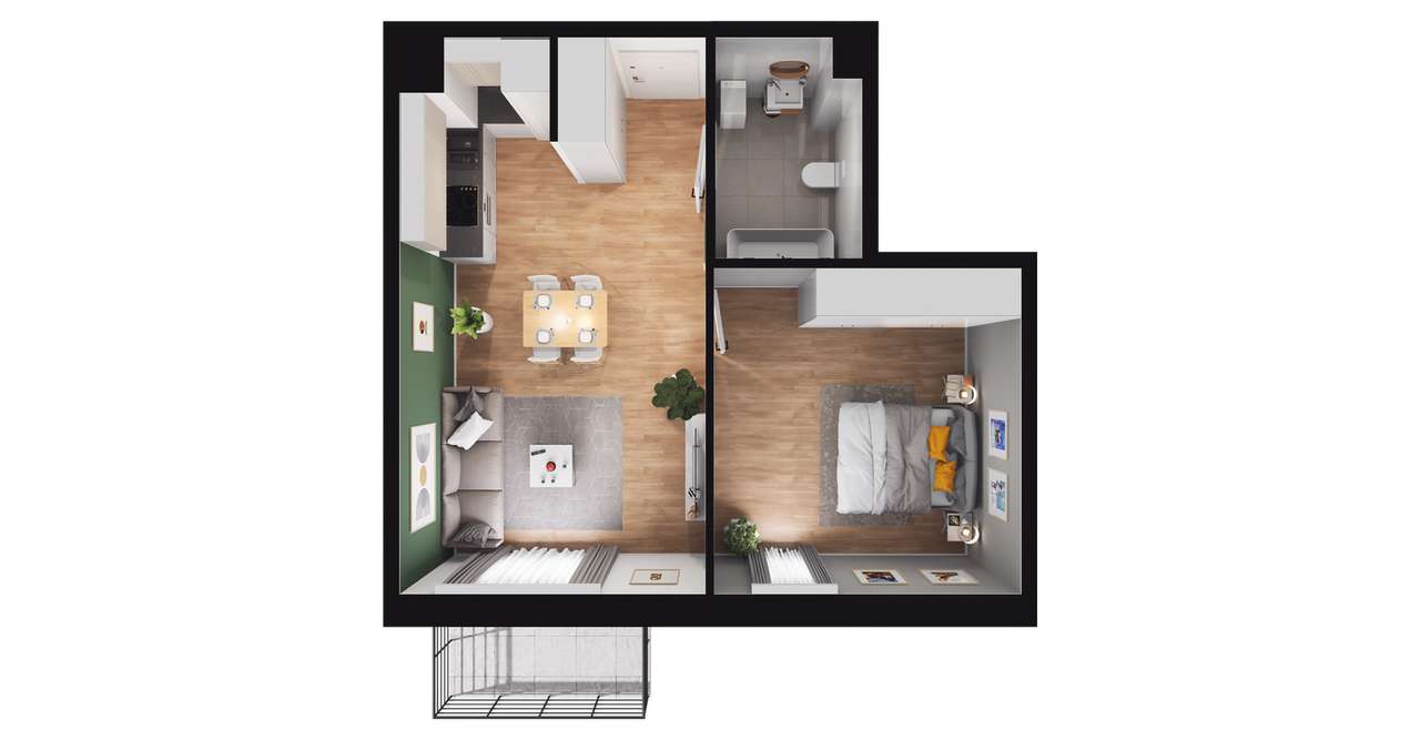 2-pokojowe mieszkanie 44 m² + balkon - Ansicht 3