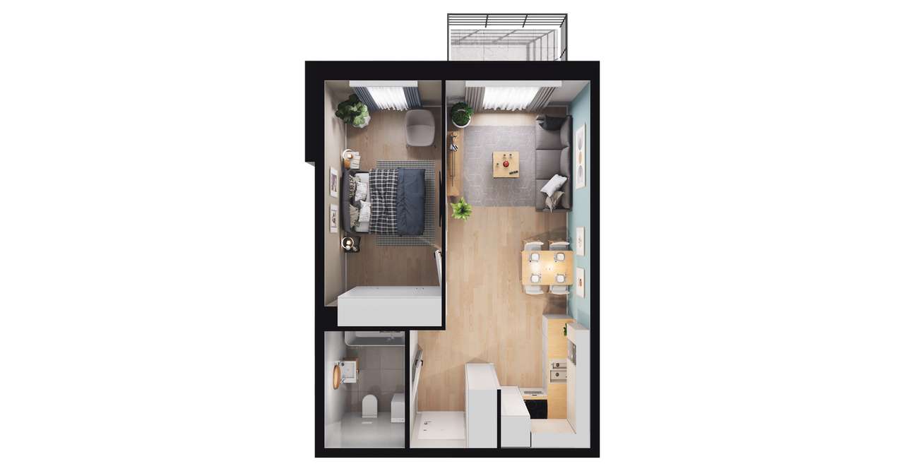 2-pokojowe mieszkanie 39m2 + balkon - Pełny obrazek: 2/8