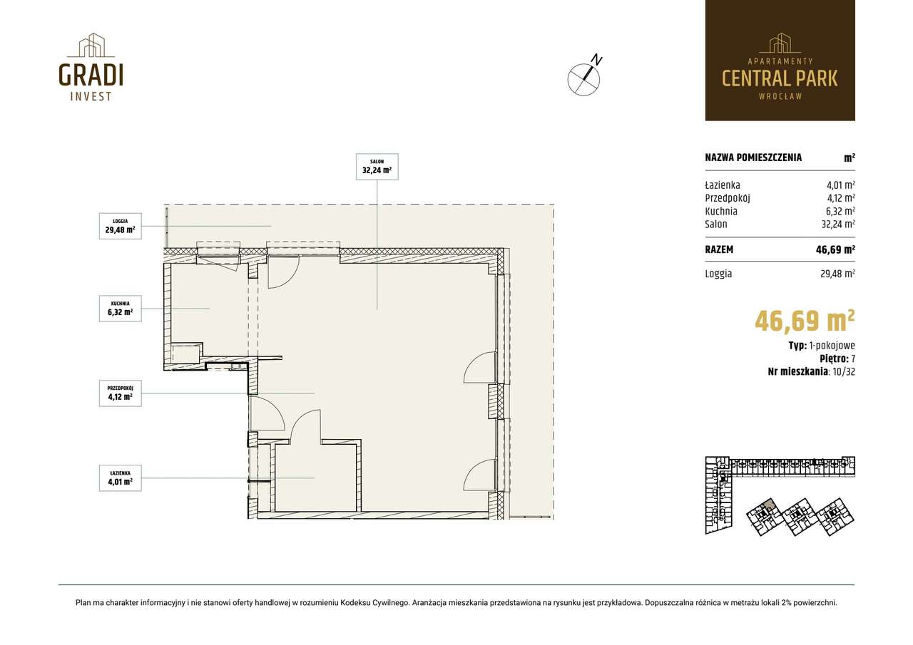 1-pokojowe mieszkanie 46m2 + loggia - Pełny obrazek: 2/7