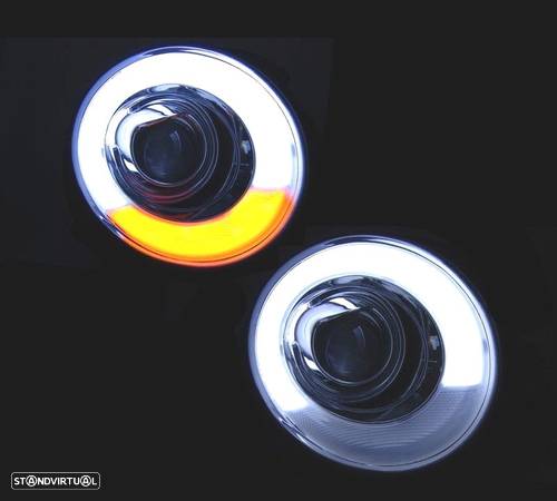 FARÓIS FRONTAIS PARA MINI COOPER R56 R57 06-10 TUBE LIGHT + PISCAS LED FUNDO PRETO - 2