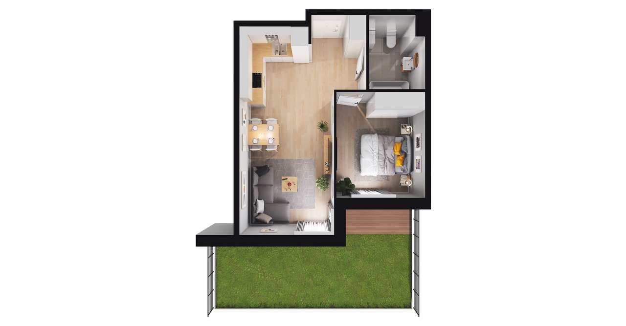 2-pokojowe mieszkanie 40m2 + ogródek - Pełny obrazek: 2/8