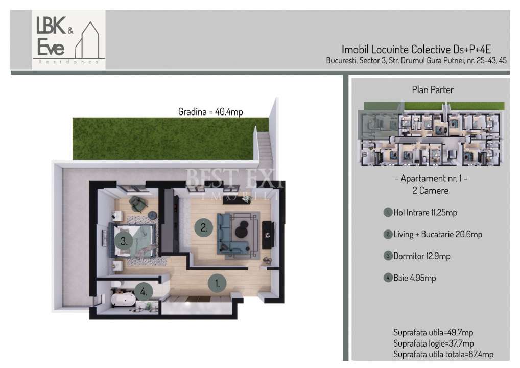 Apartament 2 camere cu terasa si gradina -Mutare Rapida