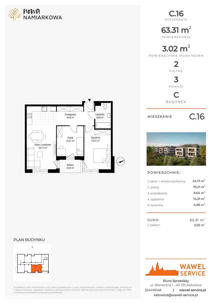 3-pokojowe mieszkanie 63m2 + balkon - Pełny obrazek: 2/8