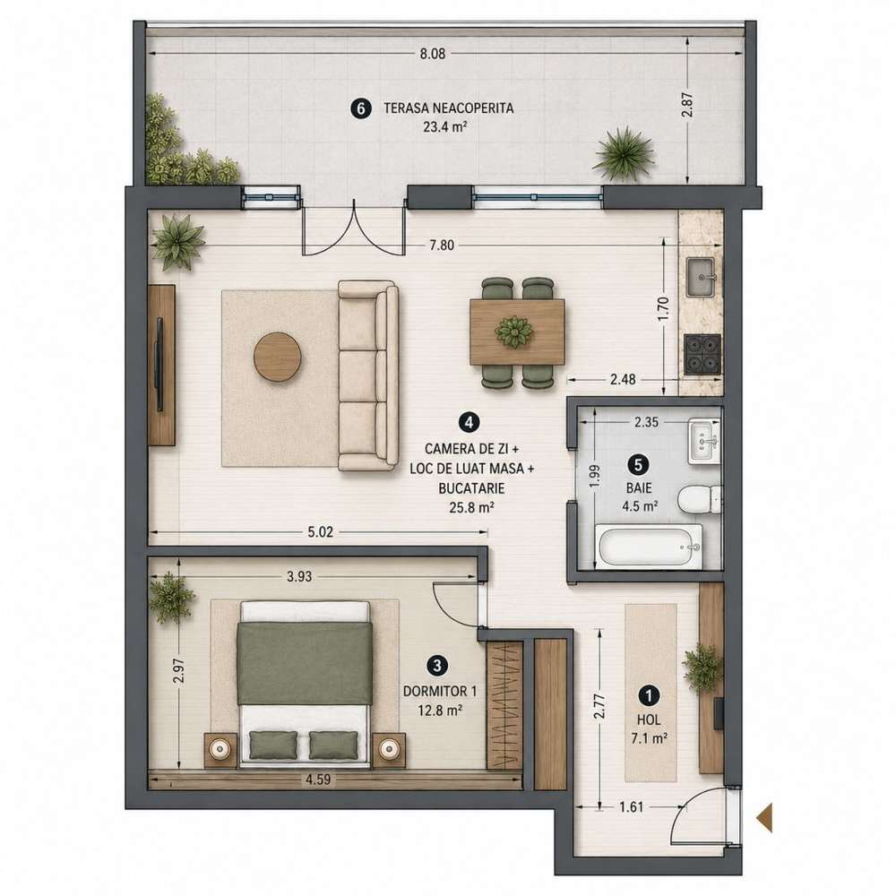 Apartament 73.6mp. Novopolis terasa 23.4mp. parcare proprie-9