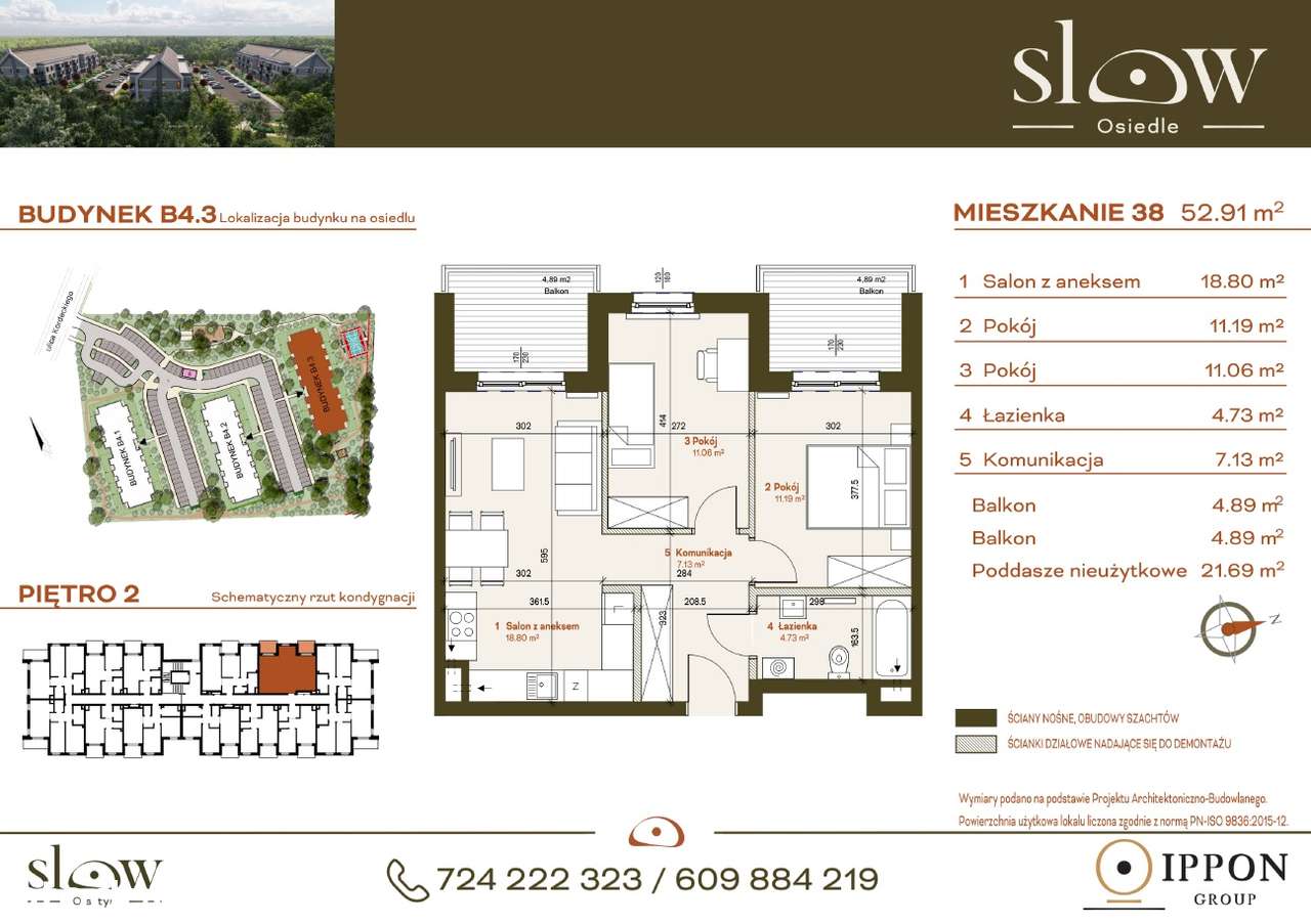 Mieszkanie z dużym poddaszem - 3 pokoje - osiedle SLOW - B4.3_M38 - Pełny obrazek: 5/11