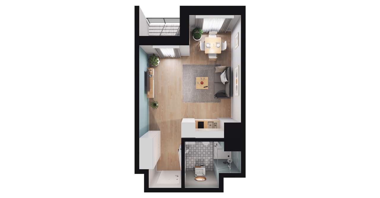 1-pokojowy apartament inwestycyjny 28m2 + loggia - Pełny obrazek: 2/8