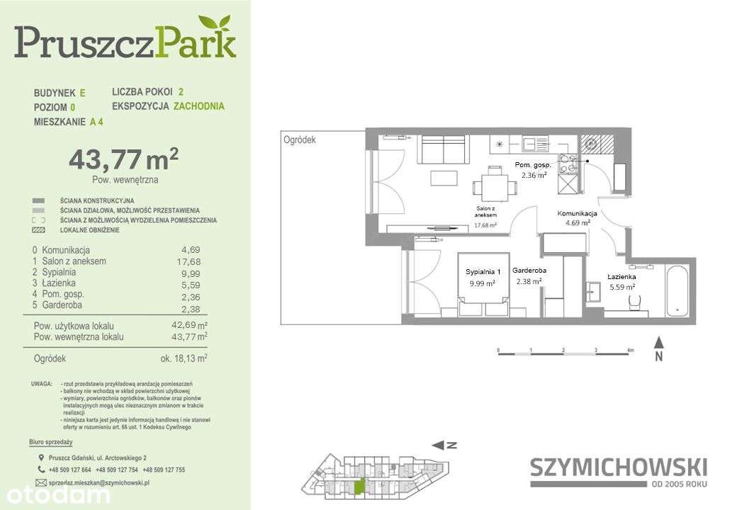 Pruszcz Park E - A.4 2-pok. 43,77 m2 - słoneczny ogródek - gotowe! - Pełny obrazek: 3/20