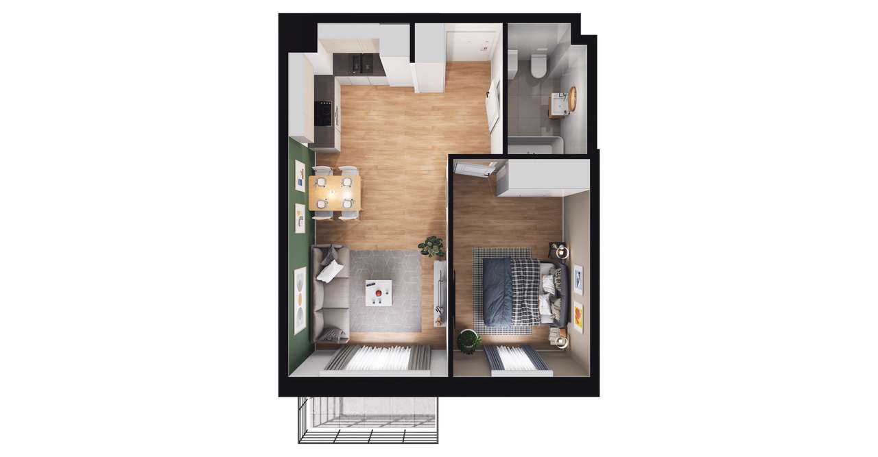 2-pokojowe mieszkanie 40m2 + balkon - Pełny obrazek: 2/8