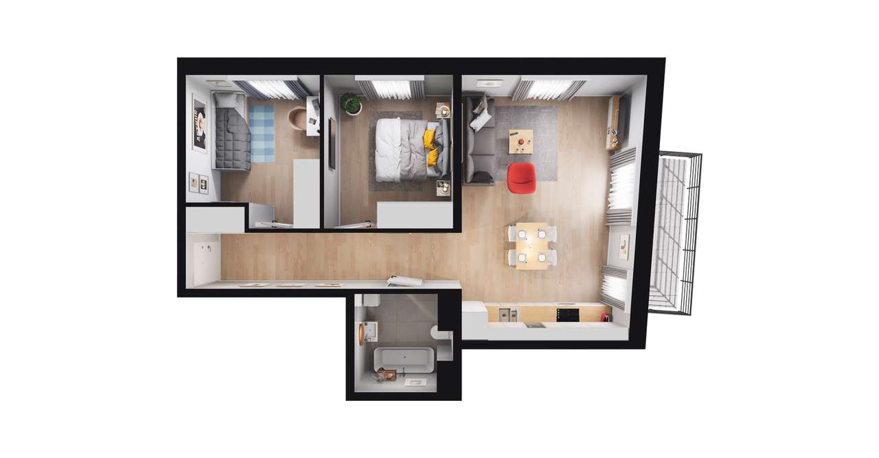 3-pokojowe mieszkanie 58m2 + balkon Bezpośrednio - Pełny obrazek: 3/8