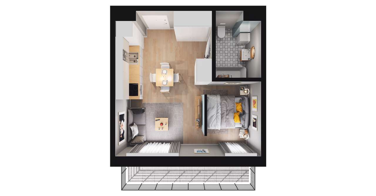 1-pokojowe mieszkanie 29m2 + balkon Bezpośrednio - Pełny obrazek: 2/8