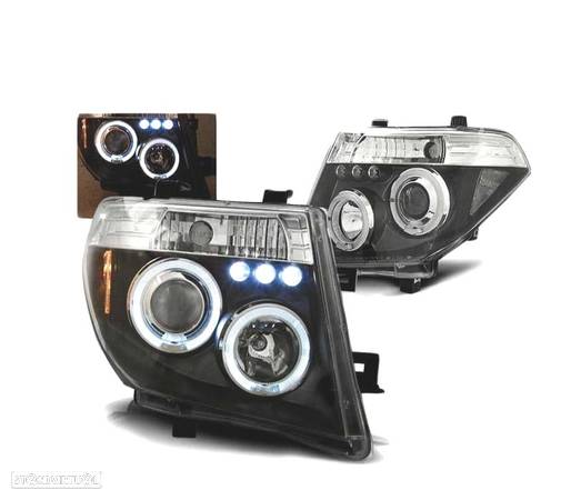 FARÓIS ANGEL EYES LED PARA NISSAN NAVARA D40 PATHFINDER 05-10 BLACK PRETO - 1