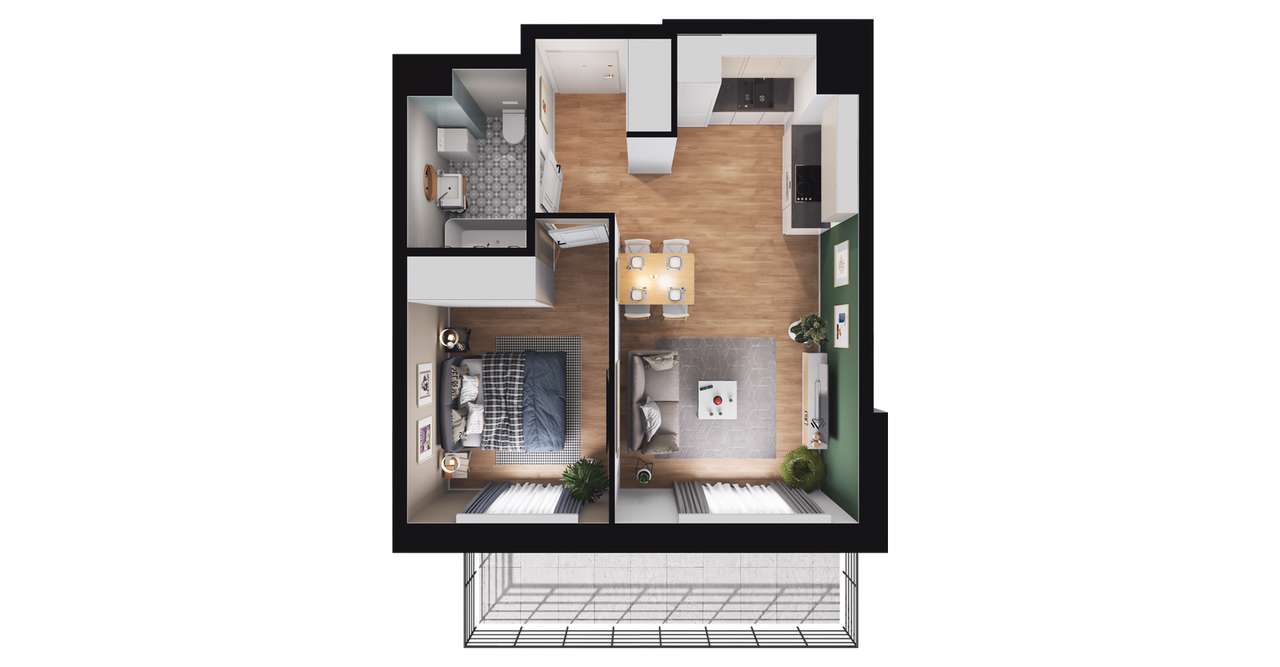 2-pokojowe mieszkanie 37m2 + balkon - Pełny obrazek: 2/8