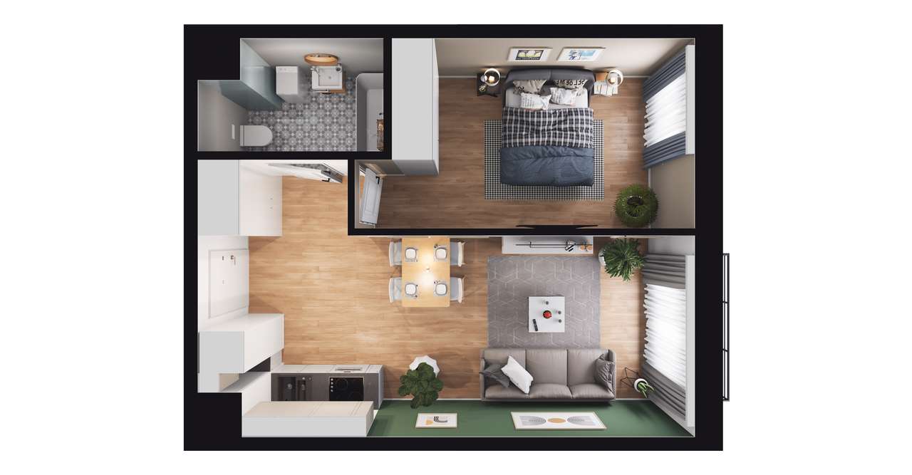 2-pokojowe mieszkanie 38m2 + balkon - Pełny obrazek: 2/8