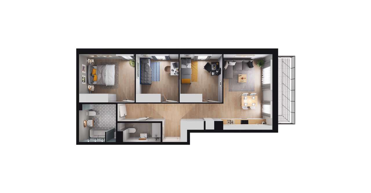 4-pokojowe mieszkanie 71m2 + balkon Bezpośrednio - Pełny obrazek: 3/9