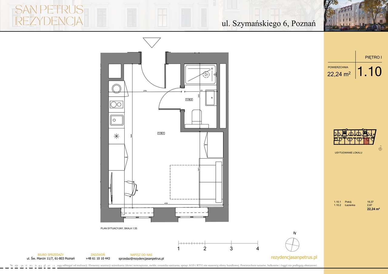 1-pokojowe mieszkanie 22m2 Bez Prowizji - Pełny obrazek: 2/7