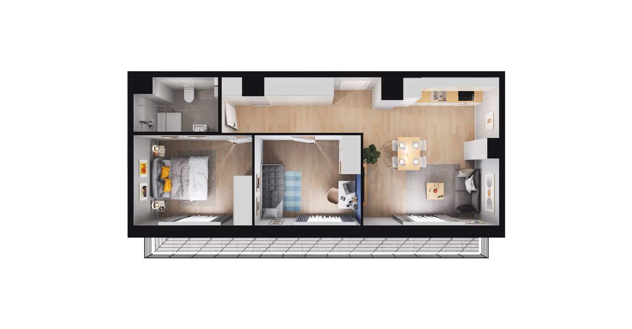 3-pokojowe mieszkanie 53m2 + taras Bezpośrednio - Pełny obrazek: 2/8