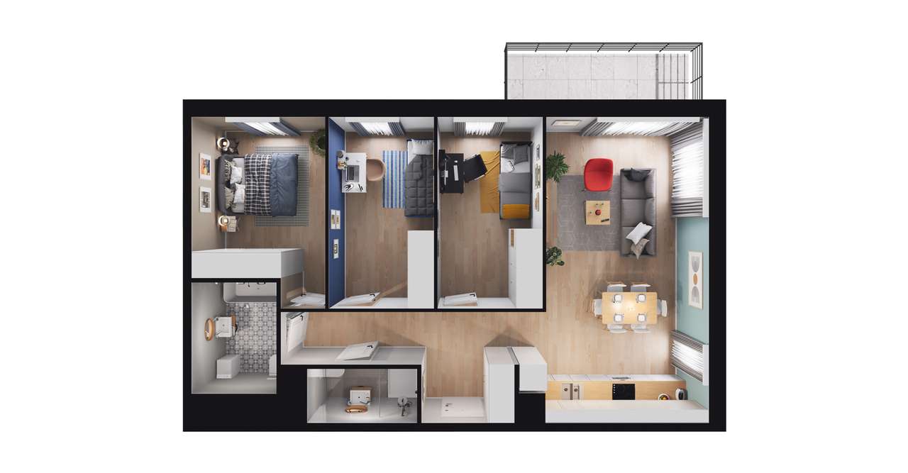 4-pokojowe mieszkanie 77m2 + balkon Bezpośrednio - Pełny obrazek: 2/8